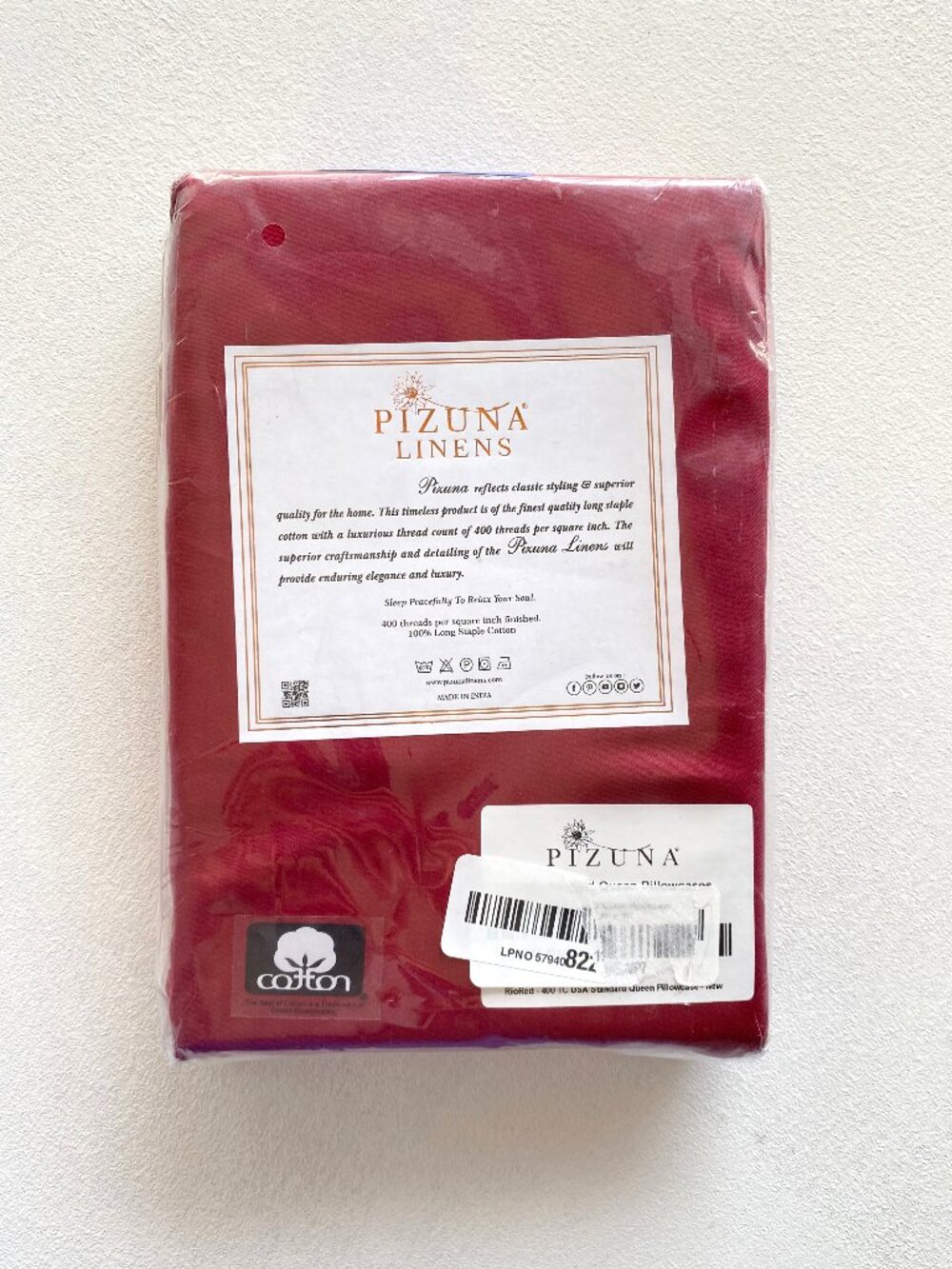 Pizuna 100% Cotton Queen Size Pillowcases 400 Thread Count Rio Red